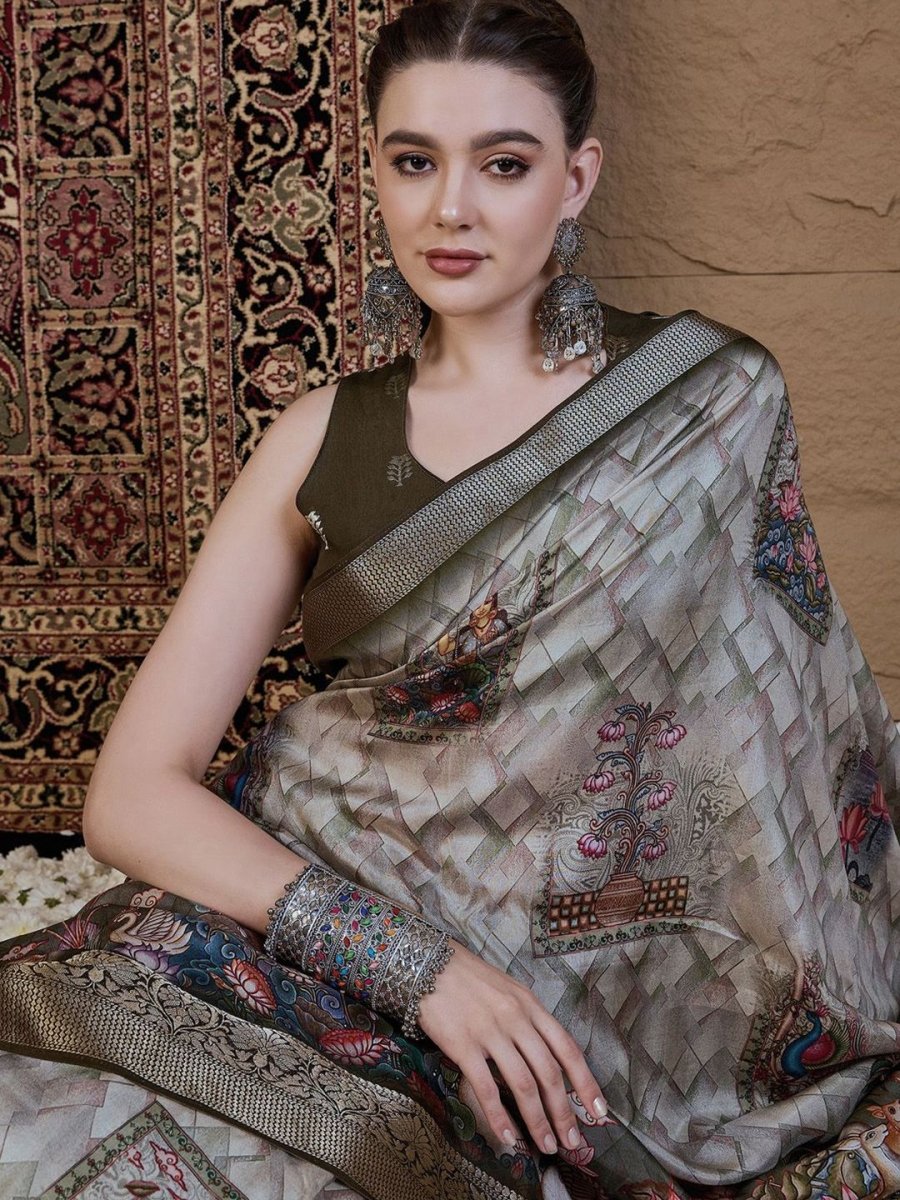 Anouk Kalamkari Zari Silk Blend Sungudi Saree