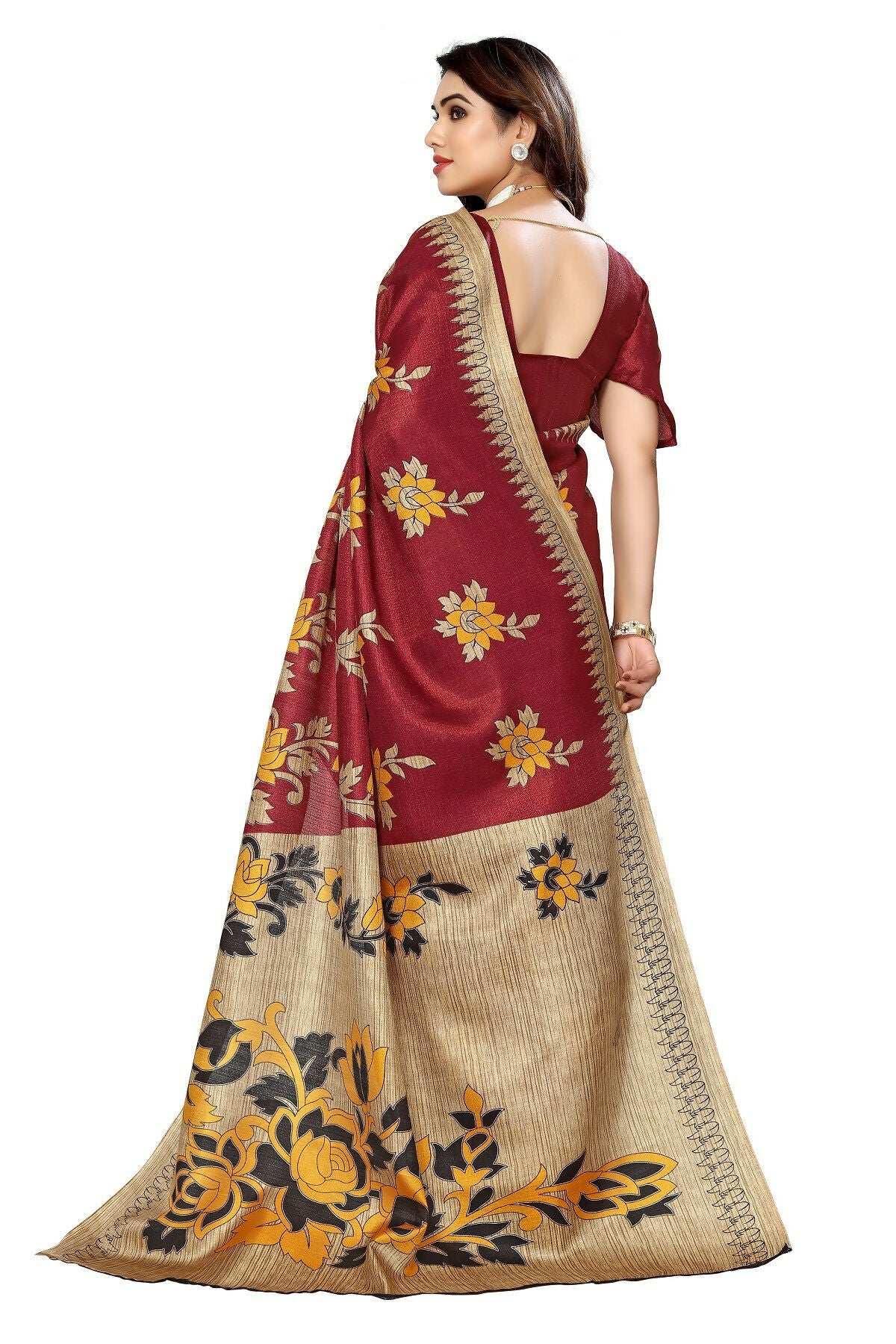 Vamika maroon Printed Art Silk Saree - Distacart