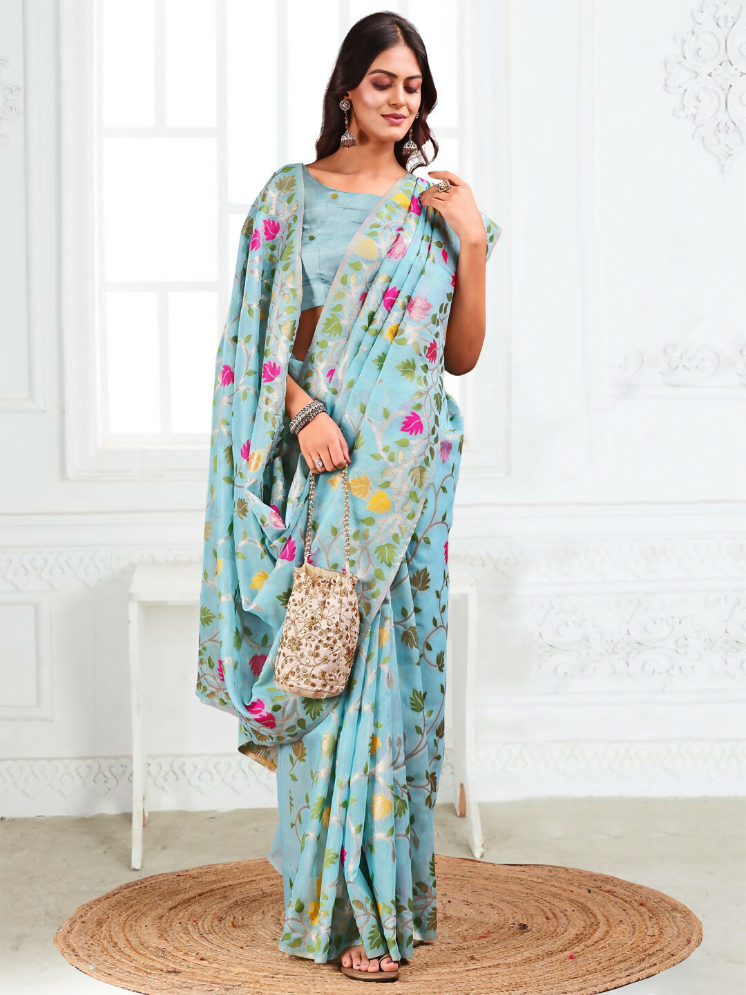 Astita Linen Cotton Sky Blue Saree