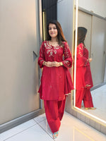 Thumbnail for Anaita Red Crape Readymade Kurti Set with Beads Sequence Work - Distacart