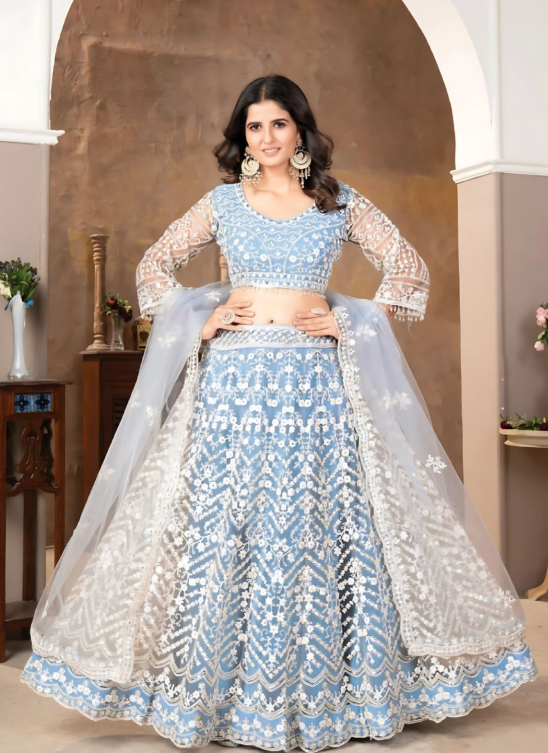 Lehenga Mart Designer Wedding Lehenga Choli For Women - Sky Blue - Distacart