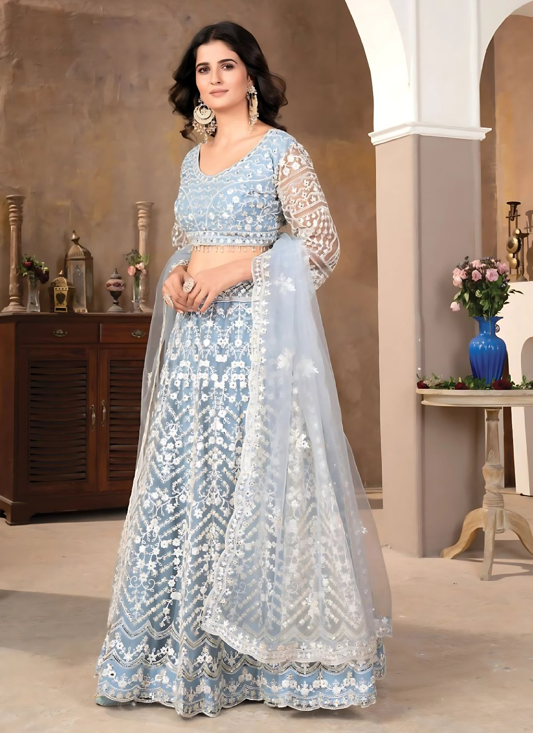 Lehenga Mart Designer Wedding Lehenga Choli For Women - Sky Blue - Distacart