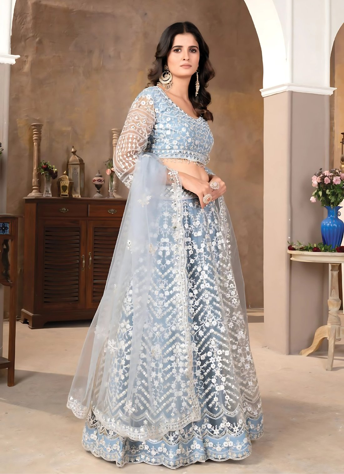 Lehenga Mart Designer Wedding Lehenga Choli For Women - Sky Blue - Distacart