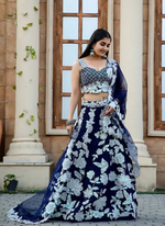 Thumbnail for Lehenga Mart Designer Wedding Lehenga Choli For Women - Navy Blue - Distacart