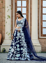 Thumbnail for Lehenga Mart Designer Wedding Lehenga Choli For Women - Navy Blue - Distacart