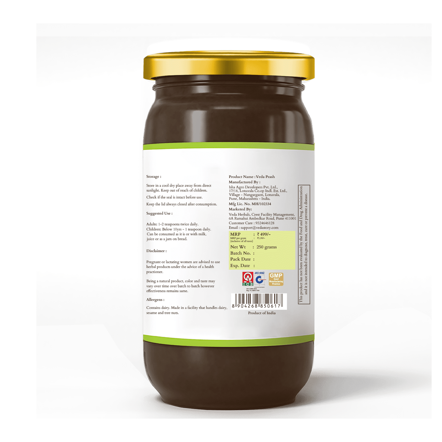 Veda Premium Chyawanprash (Sugar Free) - All Season Jaggery Chyawanprash with Almonds & Saffron, Pure & Fresh - Distacart