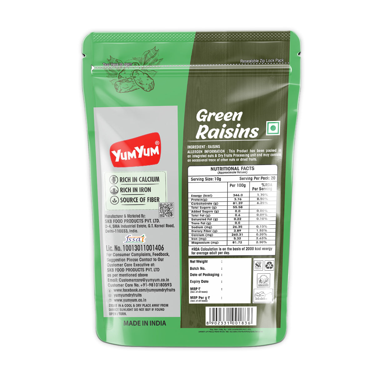 Yum Yum Green Raisins Pouch - Dista