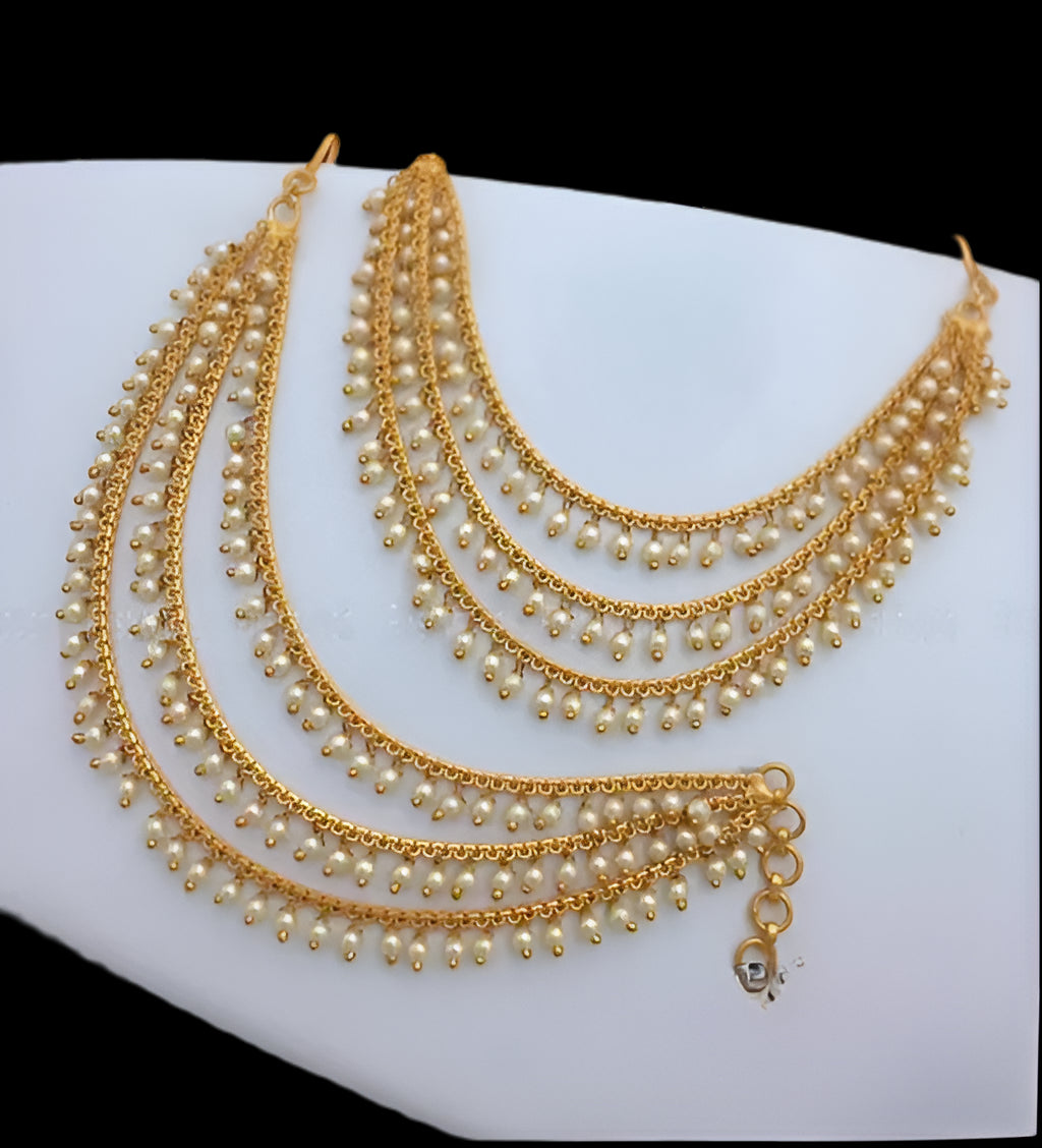 Jewel City Elegant Pearl Ear Chain Earrings Traditional Indian Bahubali Kaan Chain | Ethnic Handcrafted Gold-Plated Bridal Jewelry