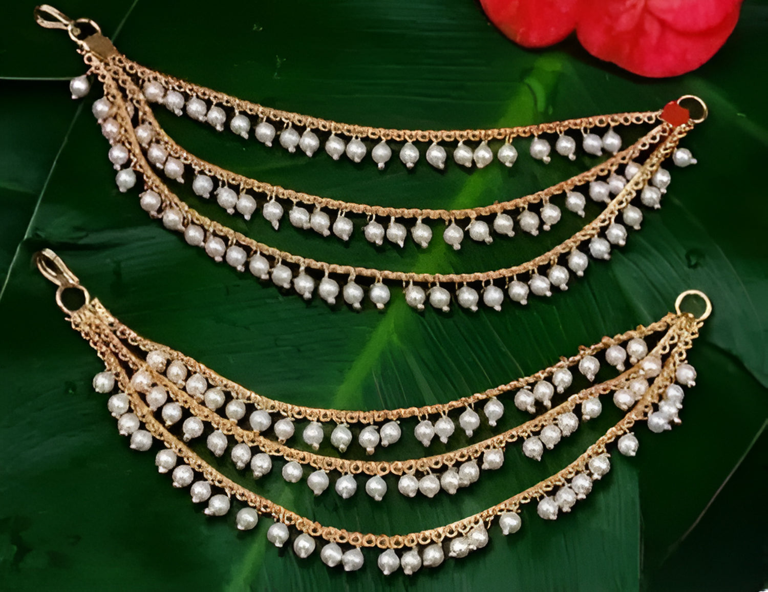 Jewel City Elegant Pearl Ear Chain Earrings Traditional Indian Bahubali Kaan Chain | Ethnic Handcrafted Gold-Plated Bridal Jewelry