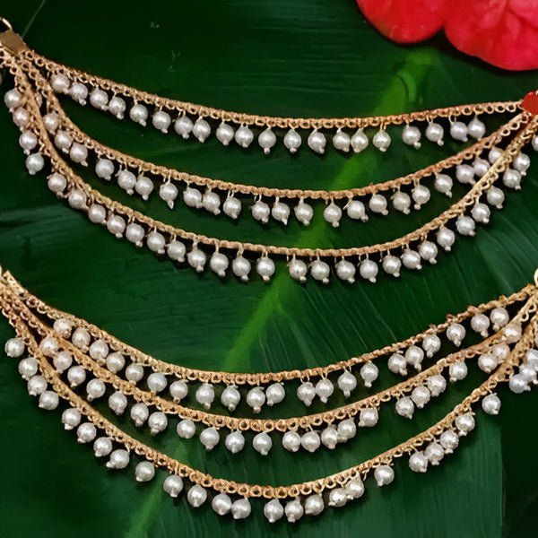 Jewel City Elegant Pearl Ear Chain Earrings Traditional Indian Bahubali Kaan Chain | Ethnic Handcrafted Gold-Plated Bridal Jewelry