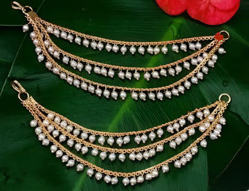 Jewel City Elegant Pearl Ear Chain Earrings Traditional Indian Bahubali Kaan Chain | Ethnic Handcrafted Gold-Plated Bridal Jewelry - Distacart
