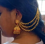 Thumbnail for Jewel City Antique Gold Temple Jhumka Earrings - Traditional South Indian Wedding Jewelry Set with Ear Chain