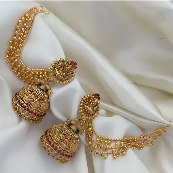 Jewel City Antique Gold Temple Jhumka Earrings - Traditional South Indian Wedding Jewelry Set with Ear Chain - Distacart
