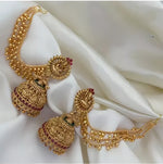 Thumbnail for Jewel City Antique Gold Temple Jhumka Earrings - Traditional South Indian Wedding Jewelry Set with Ear Chain