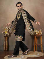 Thumbnail for Anaita Black Embroidery & Sequence Work Silk Straight Kurta Set - Distacart