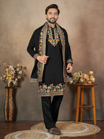 Thumbnail for Anaita Black Embroidery & Sequence Work Silk Straight Kurta Set - Distacart