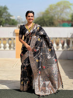 Thumbnail for Vedant Vastram Soft Litchi Silk Banarasi Silk Jacquard Saree - Black - Dista