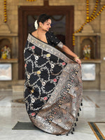 Thumbnail for Vedant Vastram Soft Litchi Silk Banarasi Silk Jacquard Saree - Black - Dista