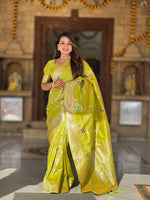 Thumbnail for Vedant Vastram Soft Litchi Silk Banarasi Silk Jacquard Saree - Parrot - Dista
