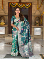 Thumbnail for Vedant Vastram Soft Litchi Silk Banarasi Silk Jacquard Saree - Rama - Dista
