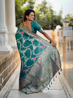 Thumbnail for Vedant Vastram Soft Litchi Silk Banarasi Silk Jacquard Saree - Rama - Dista