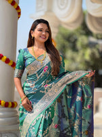 Thumbnail for Vedant Vastram Soft Litchi Silk Banarasi Silk Jacquard Saree - Rama - Dista