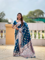 Thumbnail for Vedant Vastram Soft Litchi Silk Banarasi Silk Jacquard Saree - Morpich - Dista