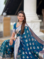 Thumbnail for Vedant Vastram Soft Litchi Silk Banarasi Silk Jacquard Saree - Morpich - Dista