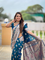 Thumbnail for Vedant Vastram Soft Litchi Silk Banarasi Silk Jacquard Saree - Morpich - Dista