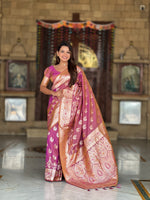 Thumbnail for Vedant Vastram Soft Litchi Silk Banarasi Silk Jacquard Saree - Purple - Dista