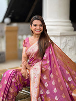 Thumbnail for Vedant Vastram Soft Litchi Silk Banarasi Silk Jacquard Saree - Purple - Dista
