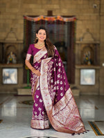 Thumbnail for Vedant Vastram Soft Litchi Silk Banarasi Silk Jacquard Saree - Wine