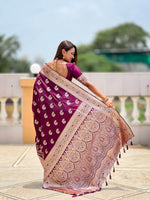 Thumbnail for Vedant Vastram Soft Litchi Silk Banarasi Silk Jacquard Saree - Wine