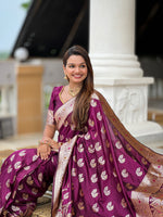 Thumbnail for Vedant Vastram Soft Litchi Silk Banarasi Silk Jacquard Saree - Wine