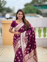 Thumbnail for Vedant Vastram Soft Litchi Silk Banarasi Silk Jacquard Saree - Wine