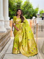Thumbnail for Vedant Vastram Soft Litchi Silk Banarasi Silk Jacquard Saree - Parrot - Dista