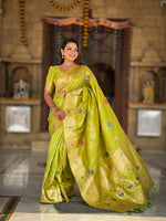 Thumbnail for Vedant Vastram Soft Litchi Silk Banarasi Silk Jacquard Saree - Parrot - Dista