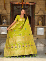 Thumbnail for Vedant Vastram Soft Litchi Silk Banarasi Silk Jacquard Saree - Parrot - Dista