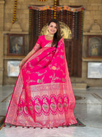 Thumbnail for Vedant Vastram Soft Litchi Silk Banarasi Silk Jacquard Saree - Rani - Dista