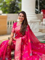 Thumbnail for Vedant Vastram Soft Litchi Silk Banarasi Silk Jacquard Saree - Rani - Dista