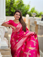 Thumbnail for Vedant Vastram Soft Litchi Silk Banarasi Silk Jacquard Saree - Rani - Dista