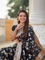 Thumbnail for Vedant Vastram Soft Litchi Silk Banarasi Silk Jacquard Saree - Black - Dista