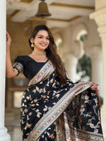 Thumbnail for Vedant Vastram Soft Litchi Silk Banarasi Silk Jacquard Saree - Black - Dista
