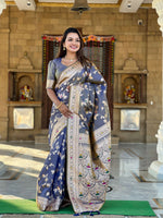 Thumbnail for Vedant Vastram Soft Litchi Silk Banarasi Silk Jacquard Saree - Grey - Dista