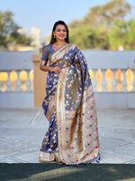 Thumbnail for Vedant Vastram Soft Litchi Silk Banarasi Silk Jacquard Saree - Grey - Dista