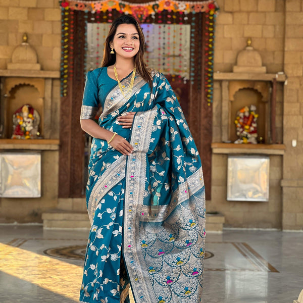 Vedant Vastram Soft Litchi Silk Banarasi Silk Jacquard Saree - Morpich - Dista