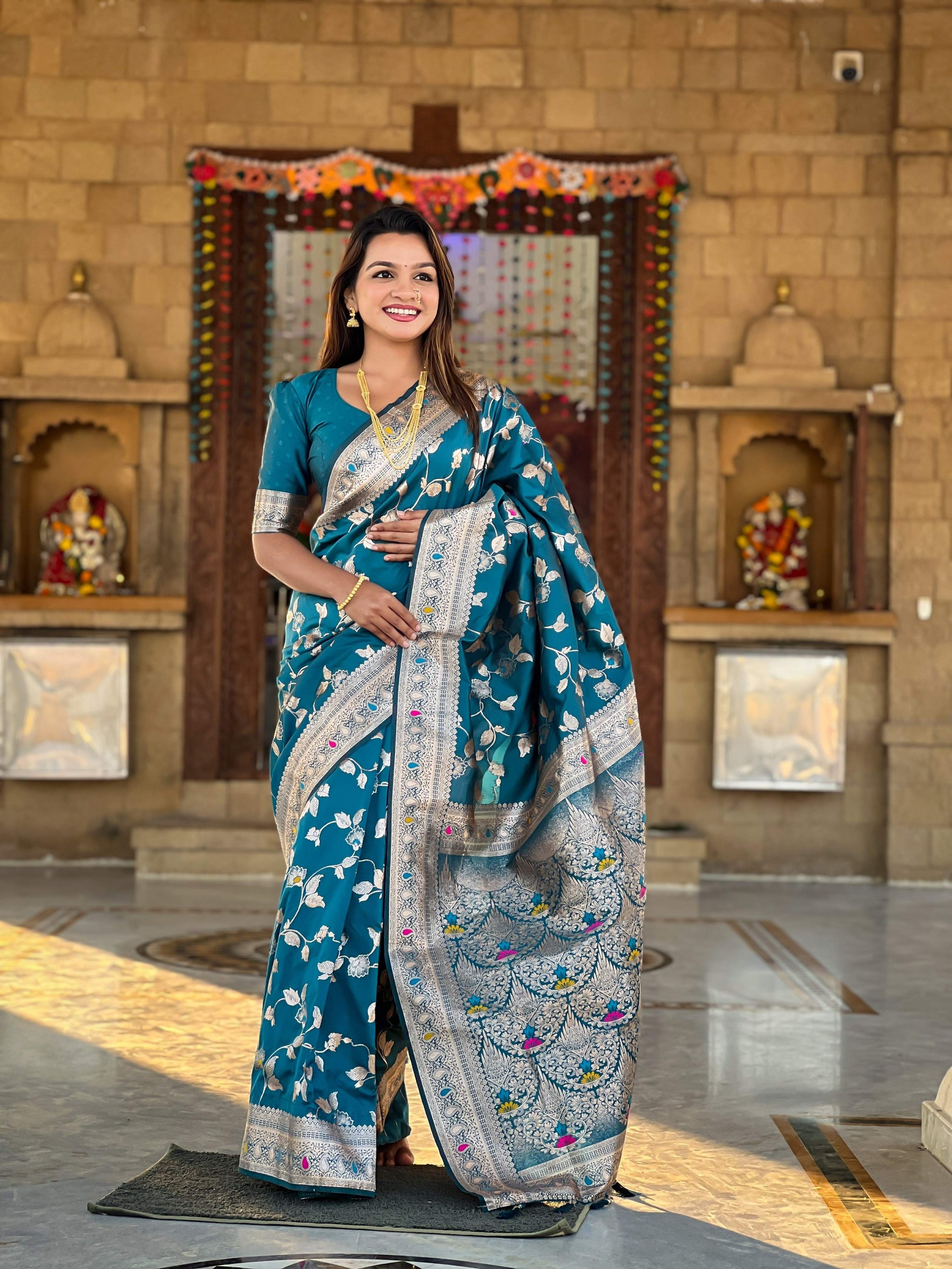 Vedant Vastram Soft Litchi Silk Banarasi Silk Jacquard Saree - Morpich - Dista
