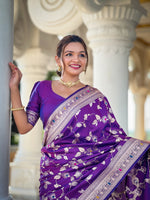 Thumbnail for Vedant Vastram Soft Litchi Silk Banarasi Silk Jacquard Saree - Violet - Dista