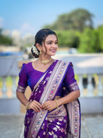 Thumbnail for Vedant Vastram Soft Litchi Silk Banarasi Silk Jacquard Saree - Violet - Dista