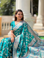 Thumbnail for Vedant Vastram Soft Litchi Silk Banarasi Silk Jacquard Saree - Rama - Dista